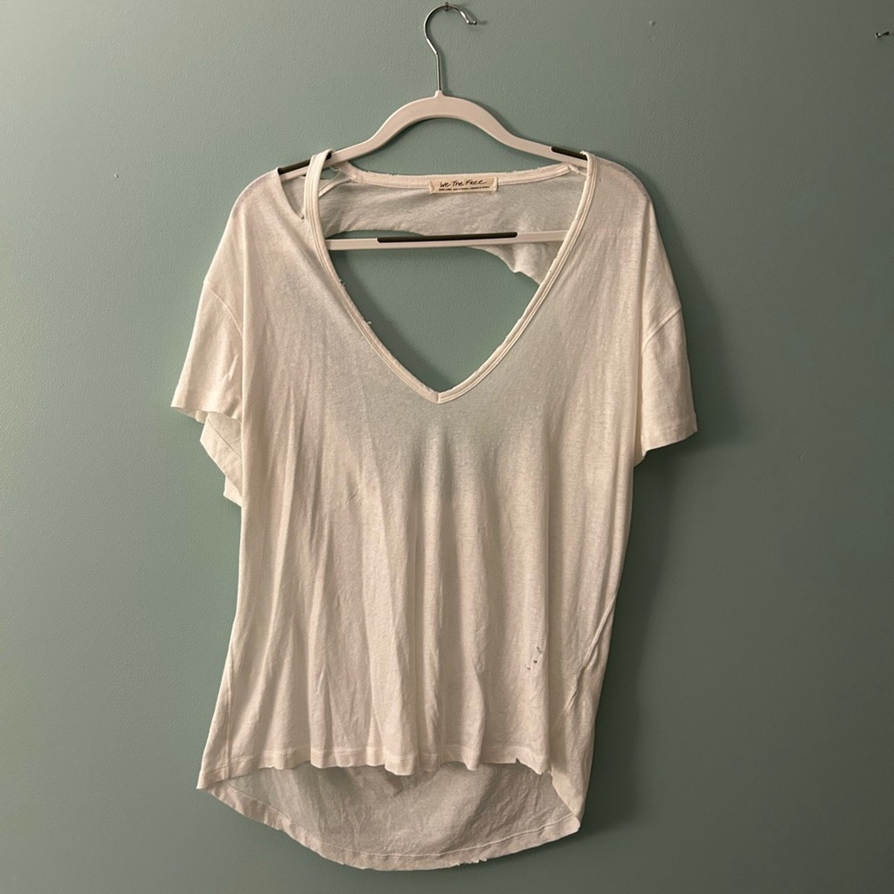 We The Free White Backless Short Sleeve T-Shirt
